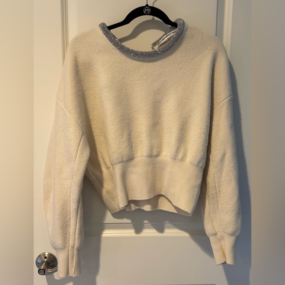 ALEXANDER WANG Crystal Tubular Necklace Cream Long Sleeved Sweater - Picture 5 of 8